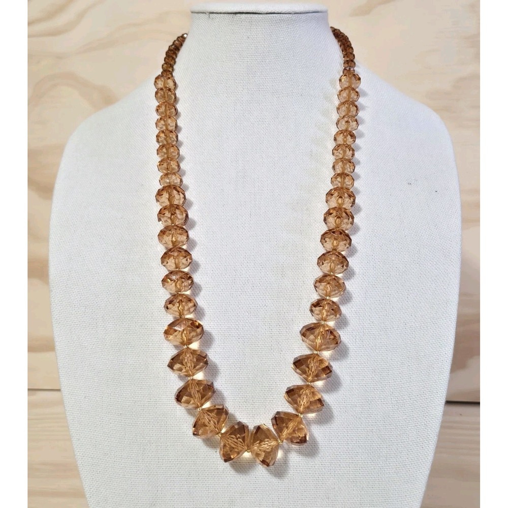 Vtg Joan Rivers Signature Amber Brown Graduated Faceted Lucite Bead Necklace 30"